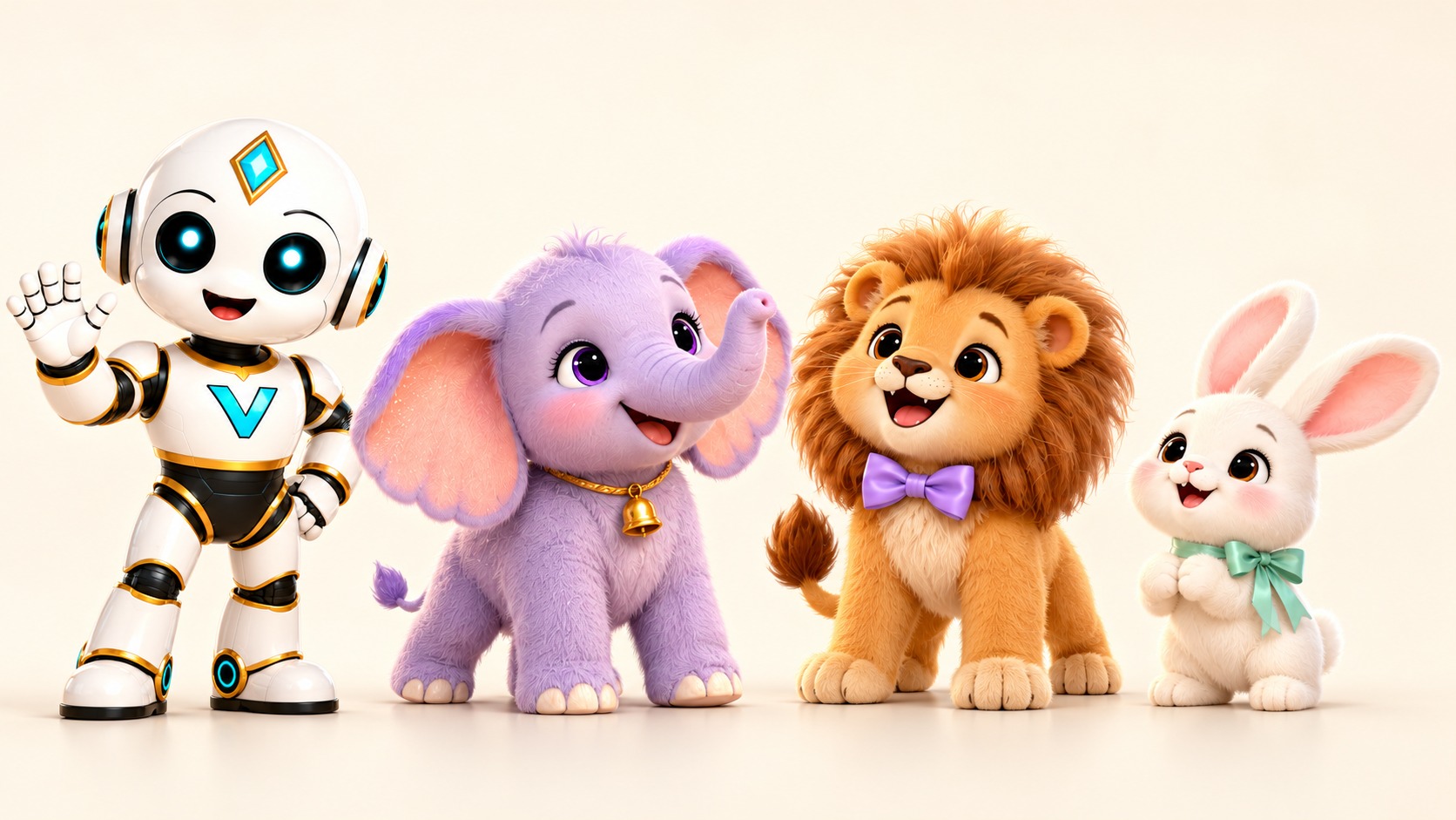 Vitty, Muthu the elephant, Leo the lion cub and Malli the bunny